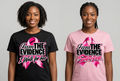 Models wearing the I Walk for Her black tee and Survivor pink tee